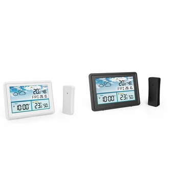 Безжична цифрова метеорологична станция Цветен LCD дисплей Термометър Хигрометър Прогноза Сензор Frost Point Календар (A)EU Plug