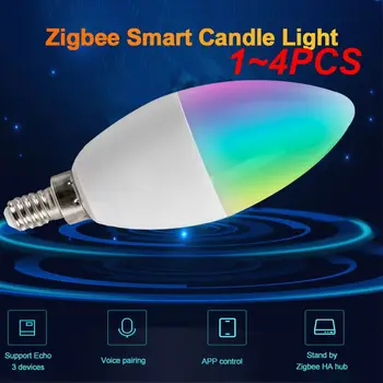 1 ~ 4PCS Tuya E14 E12 Интелигентна крушка за свещи RGBCW 5W LED лампа Smartthings дистанционно управление, съвместимо с Alexa