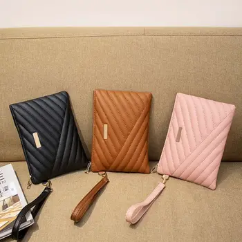 стилен гривна чанта за жени момичета мода PU кожа плик чанта преносим съединител портфейл модерен плътен цвят малка чанта