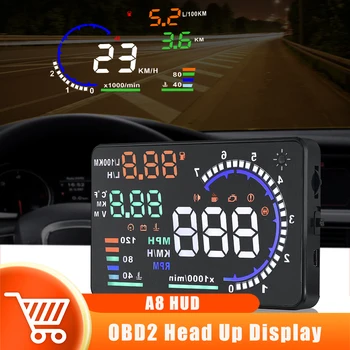 Нов A8 дисплей за главата на автомобила цифров OBD2 HUD скоростомер LED проектор за предно стъкло с напрежение Температура на водата Скорост Аларма за гориво