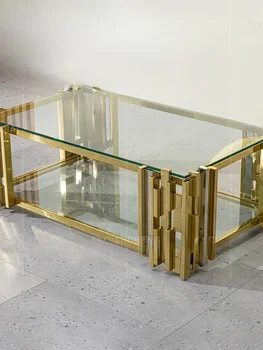 Дизайнер Ganghua стъкло Холна маса светлина луксозен метал хол дома инженерство обичай масичка за кафе