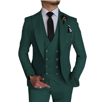 Blazer мъжки костюм костюми шал ревера зелен черен жилетка палто панталони три части пролет лято еднореден смокинг тънък годни 2023
