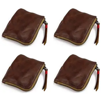  4X кожена монета чанта, за жени& мъже реколта ръчно изработени портфейл, мини карта притежателя чанта, цип портмонета