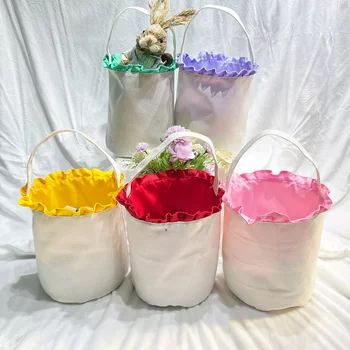 Фестивално парти сублимация Празна полиестерна кошница за подаръци за Великден с дръжка Детски обикновен лов на яйца Чанти за бонбони за DIY