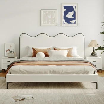 Кожена вълна легло майсторска спалня висок клас атмосферно легло wabi-Sabi вятър минималистичен светлина лукс модерен прост двойно сватбено легло