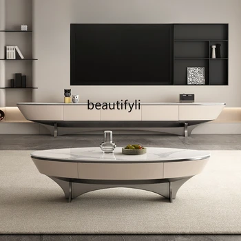 италианска светлина луксозен дом хол етаж каменна плоча TV кабинет и чай маса комбинация
