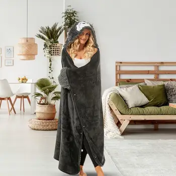 Фланела руно носими сива врана одеяло суитчър голям плюшени одеяло уютен качулка одеяло зимата гигантски одеяло сива врана за възрастни
