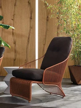 Творчески интериор ратан стол дизайнер неръждаема стомана диван единична масичка за кафе балкон