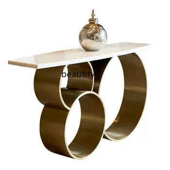 Светло луксозно от неръждаема стомана мрамор коридор таблица стена коридор дял лента диван обратно маса