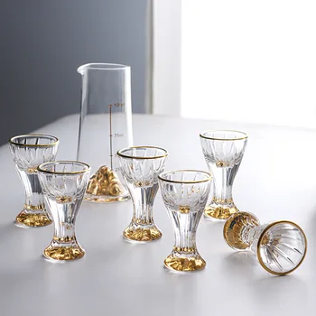 Нов златен / син диспенсър за вино Bullet Cup Shot очила Начало Golden Edge кристално стъкло ликьор комплект светлина луксозен дух стъкло подарък