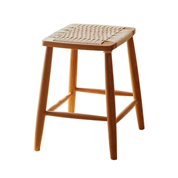 Масивна дървесина японски стил въже тъкани превръзка стол, ретро инча, домашен балкон малка пейка, проста и ежедневна табуретка, s