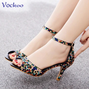 2024 Нова мода секси стил в цвят на дъгата Висококачествени зрели италиански дамски обувки с блестящ кристал за парти