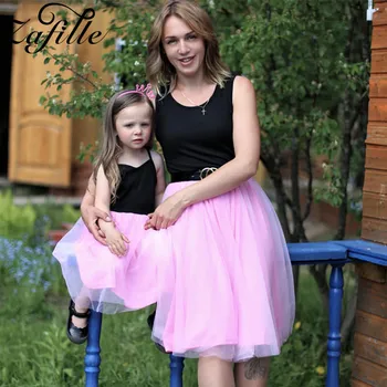ZAFILLE Комплект семейни дрехи Рокля за мама и дъщеря 2021 Розова рокля на принцеса Лято Дрехи за мама и дъщеря