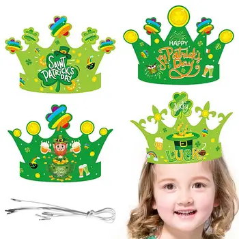 4бр Ден на Свети Патрик Хартиени корони Зелен Шамрок Ирландски Шамрок Ден на Свети Патрик Детско ирландско парти