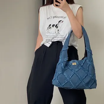 пискюл деним чанта 2023 марка платно чанта жени чанта голям капацитет случайни рамо чанта пазаруване голяма пазарска чанта за съхранение велур дропшипинг
