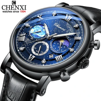 CHENXI Нов бизнес мъжки часовник Луксозна марка Класически кварцов ръчен часовник за мъже Кожена каишка Водоустойчиви спортни часовници Мъжки часовник