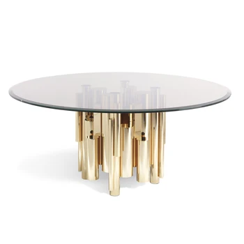 Маса за хранене от закалено стъкло Италиански минималистичен дизайнер Кръгла маса за хранене Неръждаема стомана база творчески дизайн маса за хранене