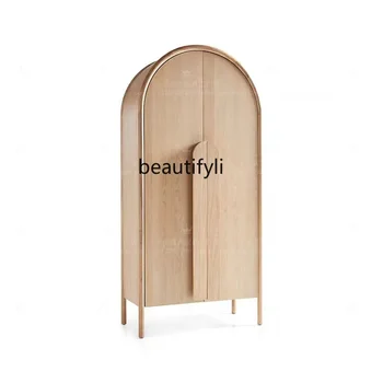 Simple Nordic Modern Storage Solid Wood Double Door Storage Wardrobe Minimalist Italian Bedroom Furniture storage cabinet