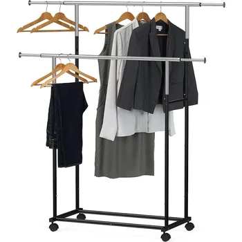 Simple Houseware Standard Double Rod Garment Rack, (Black/Silver) по избор