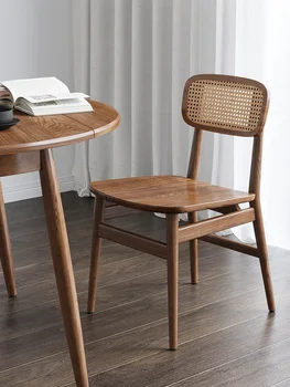 Стол за хранене от масивно дърво домакинство Скандинавски японски пепел ратан стол Модерен минималистичен стол за бюро