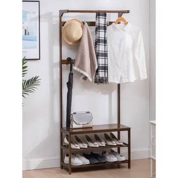 Табуретка за смяна на обувкиNordic home coat rack floor shoe rack може да седи на вратата, за да носи табуретка за обувки, закачалка за дрехи за спалня, закачалка за дрехи