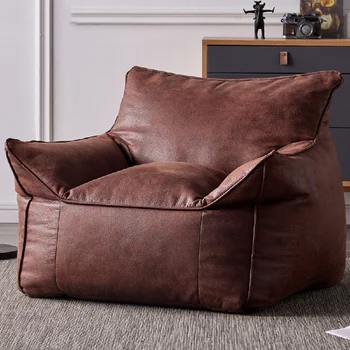 Луксозен единичен мързелив диван капак изкуствена велур кожа боб чанта сак пуф стол плик не пълнител Beanbag ъгъл седалка секционни диван