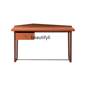 италиански минималистичен седло кожено бюро модерен прост дом светлина луксозен италиански висок клас масивно дърво бюро мебели хол