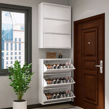 Минималистичен и ултра-тънък шкаф за обувки с 25 см дизайн с голям капацитет за нова домашна употреба зад врати