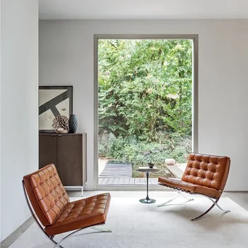 стол минималистичен скандинавски естествена кожа Bauhaus единичен диван отдих стол
