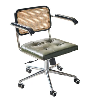 Минималистични ратанови тъкани офис столове за домашна употреба. Облегалката на ратан тъкан повдигащ компютърен стол е удобна