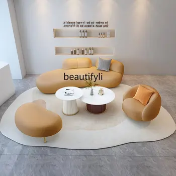 Популярни технологии за еднократна употреба кърпа диван зона за почивка приемна стая облекло магазин извити кафе маса комбинация офис