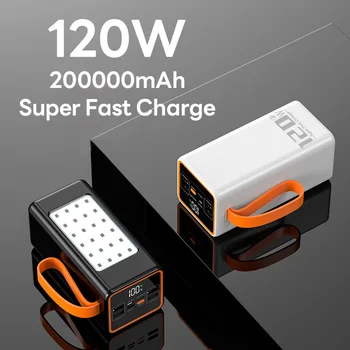120W преносима банка за захранване 200000mAh супер бързо зареждане с висок капацитет мощност банка външна LED светлина, подходяща за iPhone къмпинг