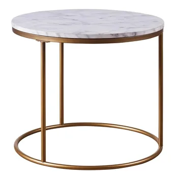Marmo кръгла странична маса с отворена основа & изкуствена бяла мраморна горна бяла/месингова малка маса за кафе за хол