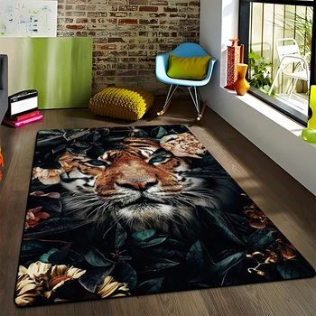 Животински тигър цветя модел килим хол спалня йога мат декорация дома детски пълзящи подови постелки площ килим къмпинг