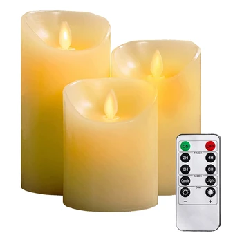 3PCS Безпламъкови свещи 4In 5In 6In White включват реалистично дистанционно управление на танцуващи LED пламъци