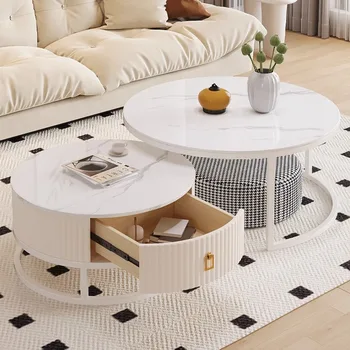Дизайн за съхранение Холни маси кръгли Модерни луксозни холни холни маси Минималистични бели мебели Tavolino da Salotto