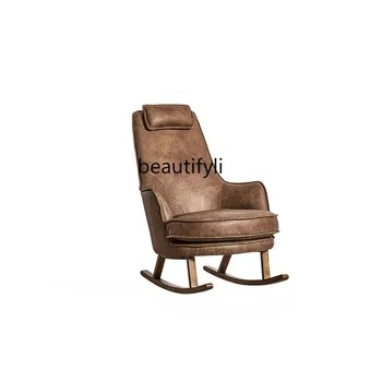 Nordic естествена кожа люлеещ се стол първи слой телешка диван балкон отдих стол мързелив recliner