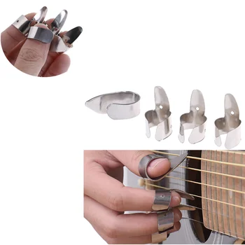 Неръждаема стомана 1 палец и 3 пръста нокти китара кирки Plectrums комплект метални акустични електрически бас китара аксесоари 4бр