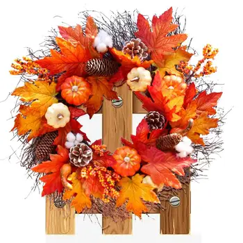 Fall тиква венец изкуствени тикви венец есен врата декорации 21.65inch празник венец с тикви Бери клъстер