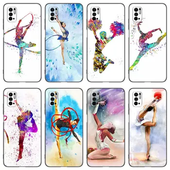 Живопис момиче спорт гимнастически телефон случай за Xiaomi Redmi бележка 7 8 9 10 11 8T 10T 9S 10S 11S 4G 11E 11T Pro 5G мек черен капак