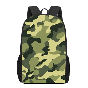 Green Camo Army Camouflage 3D печат книга чанта момчета момичета 16