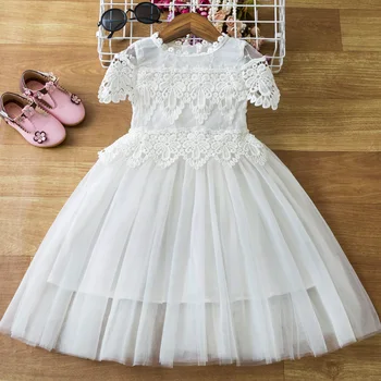 2-8 години момичета летни рокли цвете елегантни деца принцеса парти бяла рокля за сватба и рожден ден бебе причастие костюм