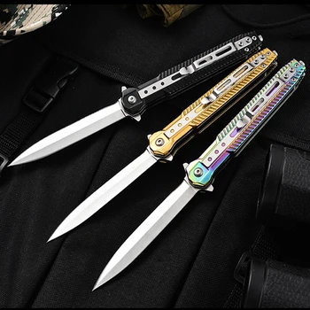 Дамаск Военни Сгъваем нож за острие Външни джобни ножове Лов Къмпинг Ножове за оцеляване Самозащита Jackknife EDC инструменти
