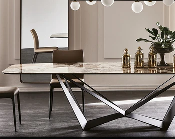 Лека луксозна постмодерна шисти маса за хранене, 2 метра правоъгълна италианска минималистична, минималистична домакинска неръждаема стомана