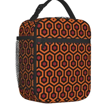 Оранжеви блестящи оплетени шестоъгълници Overlook хотел килим преносим обяд кутия многофункционален термичен охладител храна изолирани обяд чанта
