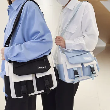 Корейска мода найлон чанта писмо печат Multipockets рамо чанта за жени мъже унисекс Crossbody чанти училище пратеник чанта книга
