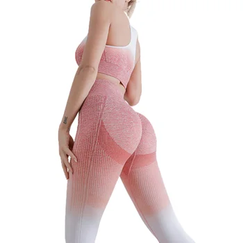 Дамски разтегливи йога панталони градиент висока талия атлетично упражнение фитнес гамаши за йога траинг тренировка спорт