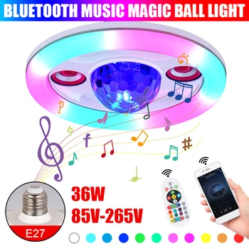 За домашна спалня Bluetooth вътрешна таванна лампа музика нощна светлина интелигентна крушка с двойни високоговорители дистанционно управление LED E27 36W