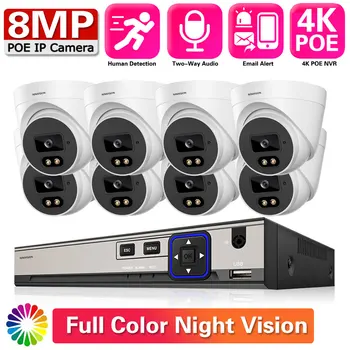 8MP Poe система за охранителна камера Цветно нощно виждане Vedio Surveillance 4K 8CH NVRTwo Way Комплект аудио камери Комплект за видеонаблюдение Ourdoor XMeye