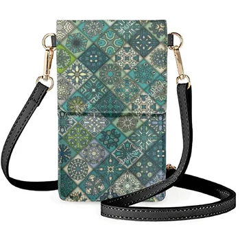 FORUDESIGNS Флорални Mandala мобилен телефон чанта дълга каишка цветни реколта дизайни кръстосано тяло чанти женски стилен мида